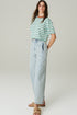 T-SHIRT CROPPED LISTRADA BRANCO PAPAGAIO
